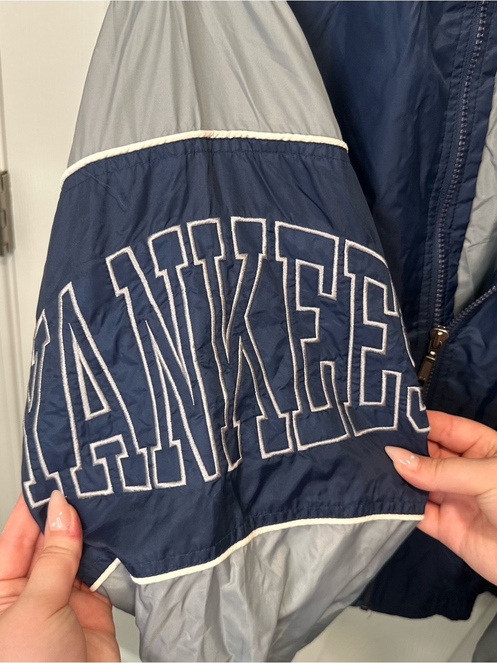 New York Yankees Navy Gray Starter Windbreaker Old School Windbreaker Jacket M - Picture 4 of 5